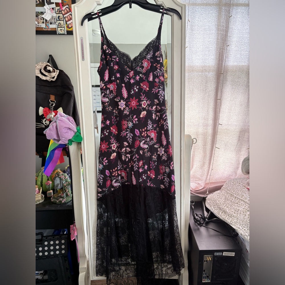 Floral Black and Pink Lace Dress